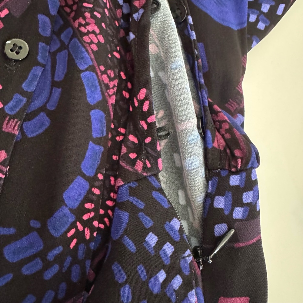 Reiss Long Sleeve Dress Button Up Black Purple Pink Viscose Size 6 - Picture 13 of 16